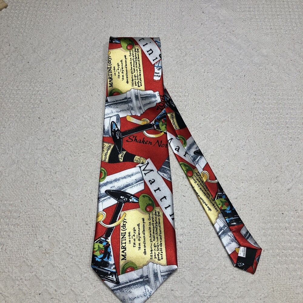 WOLFMARK Neckwear  Martini Cocktail Theme Red Mens Neck Tie Bar Tender Waiter